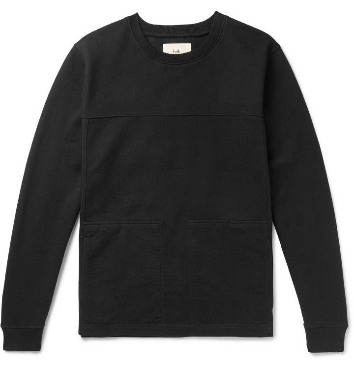 Photo: Folk - Sigma Panelled Twill and Loopback Cotton-Jersey Sweatshirt - Men - Black