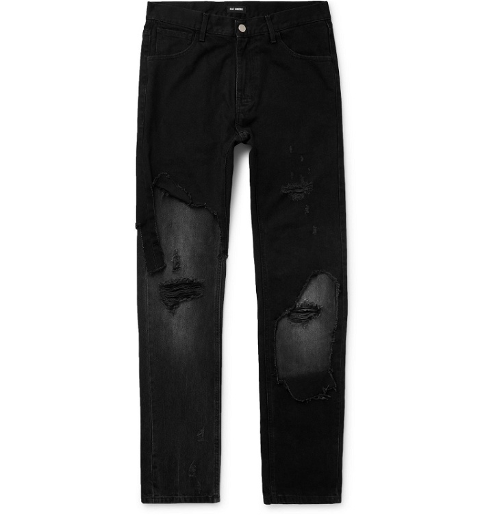 Photo: Raf Simons - Slim-Fit Panelled Distressed Denim Jeans - Black