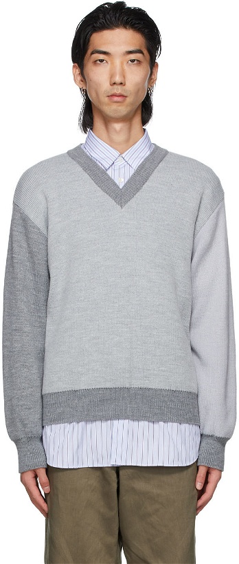 Photo: Comme des Garçons Shirt Grey Lochaven Of Scotland Edition Colorblocked V-Neck Sweater