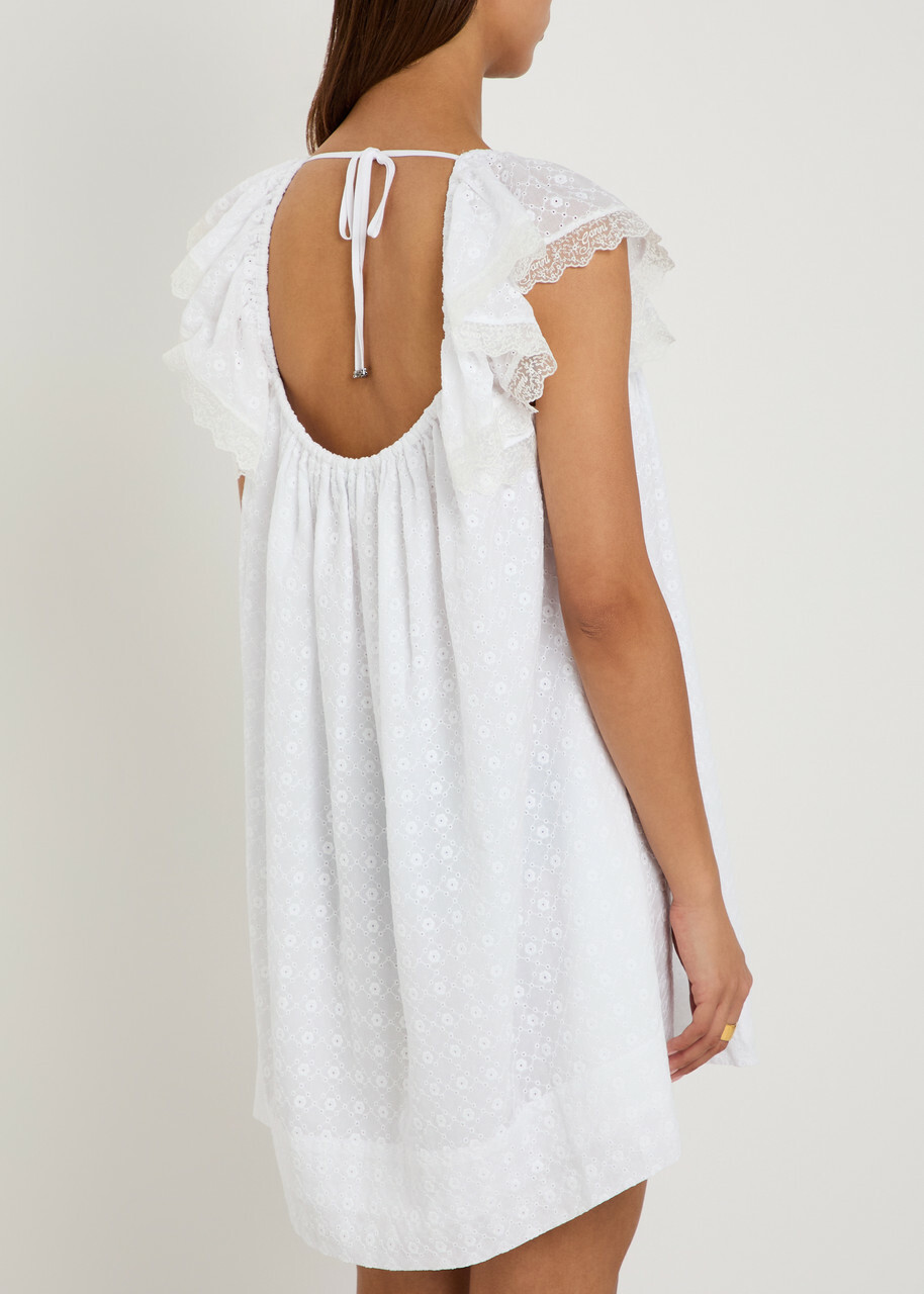 Ganni Broderie Anglaise Cotton Mini Dress White