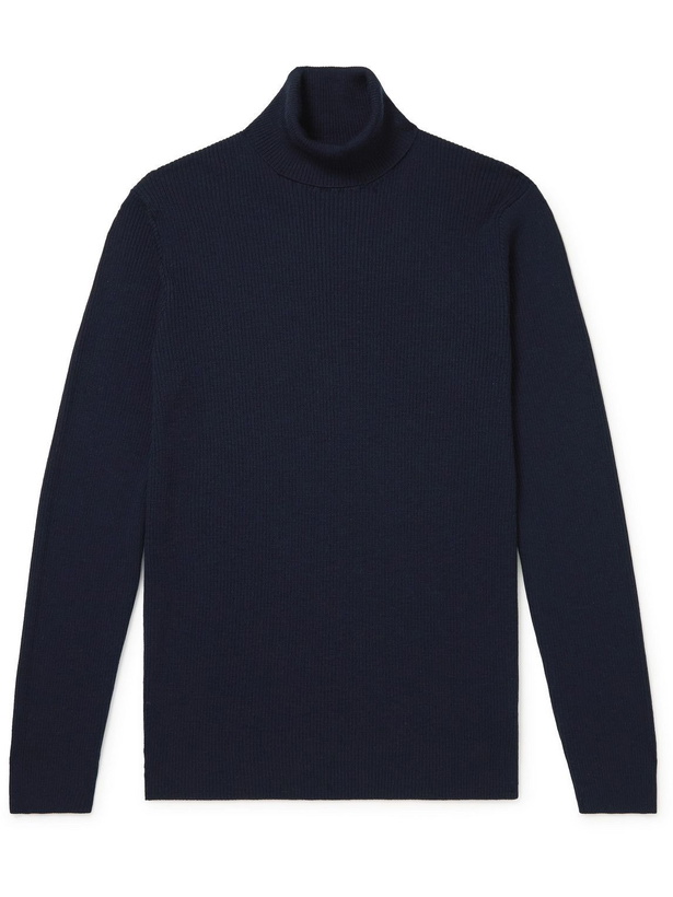 Photo: Mr P. - Ribbed Merino-Wool Rollneck Sweater - Blue