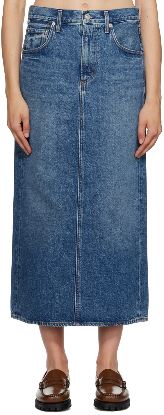 Citizens of Humanity Blue Peri Denim Midi Skirt Citizens of Humanity