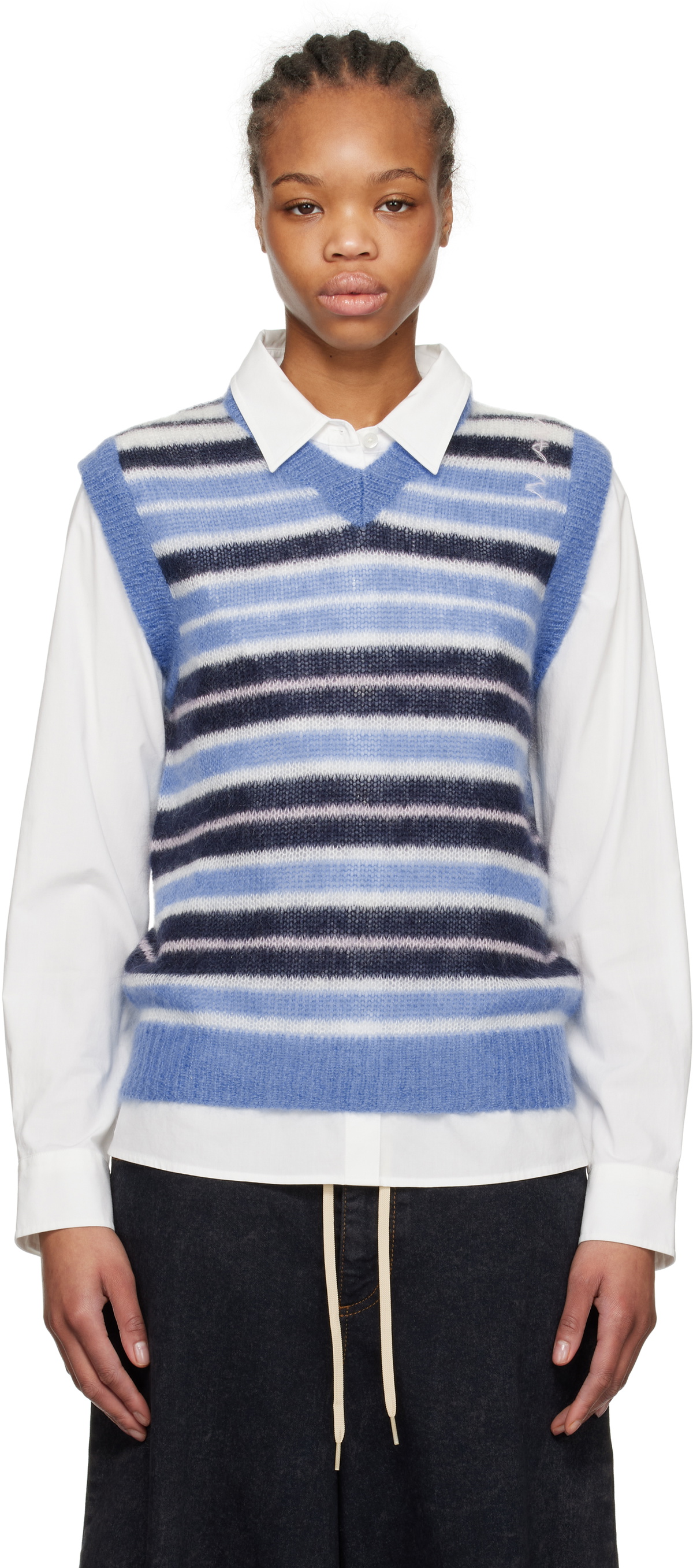 Marni Blue Brushed Mohair Stripe Vest