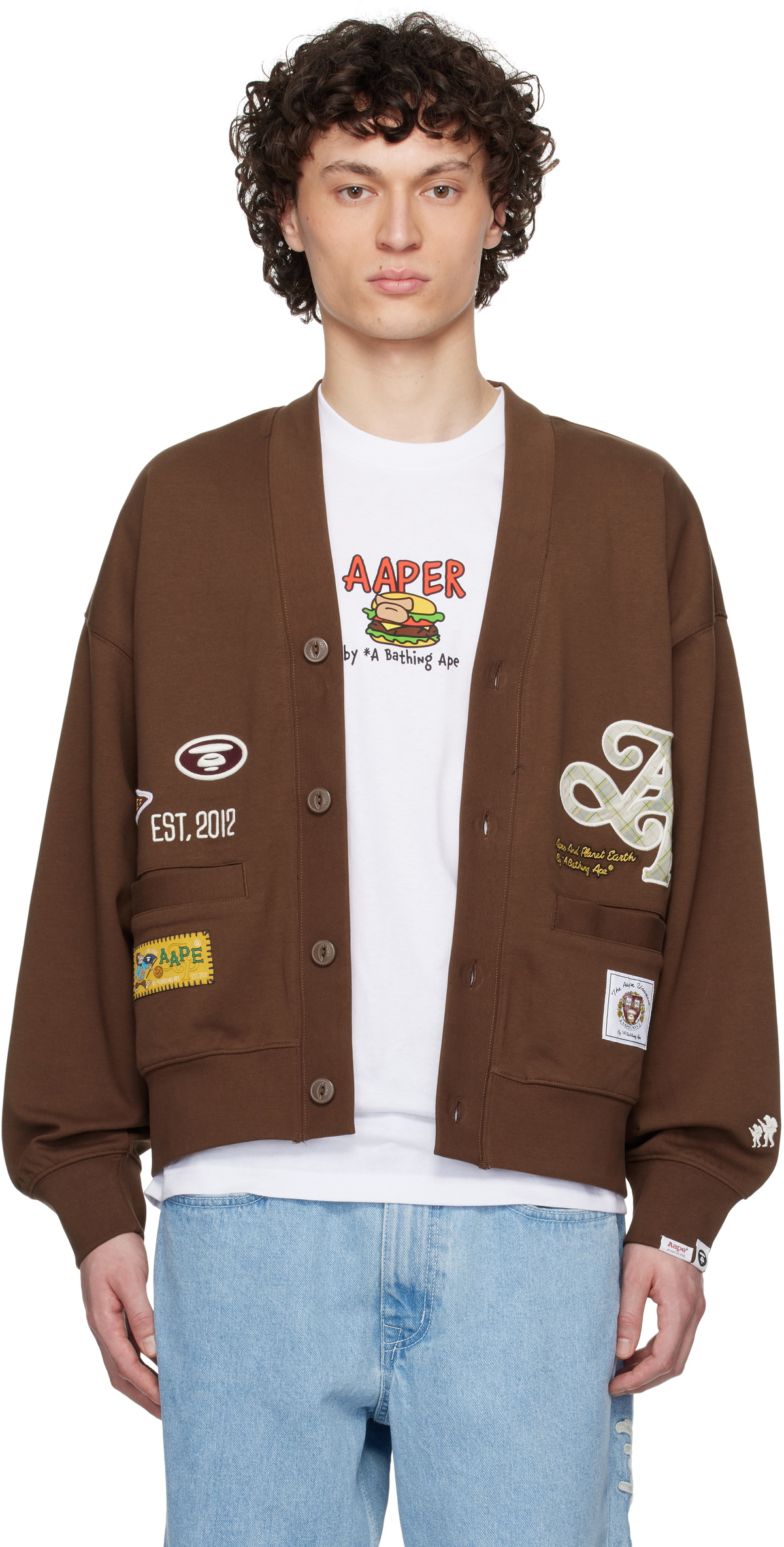 AAPE by A Bathing Ape Brown 'AAPE Now' Knit Cardigan AAPE by