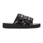 Versace Jeans Couture Black and White All-Over Logo Strap Slides