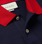 Gucci - Logo-Embroidered Stretch-Cotton Piqué Polo Shirt - Navy