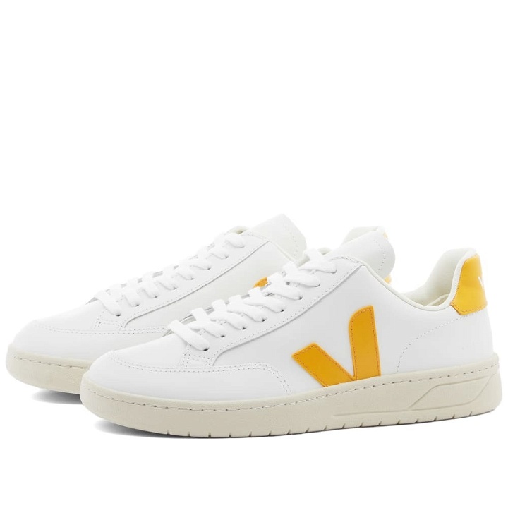 Photo: Veja Men's V-12 Leather Sneakers in Extra White/Ouro