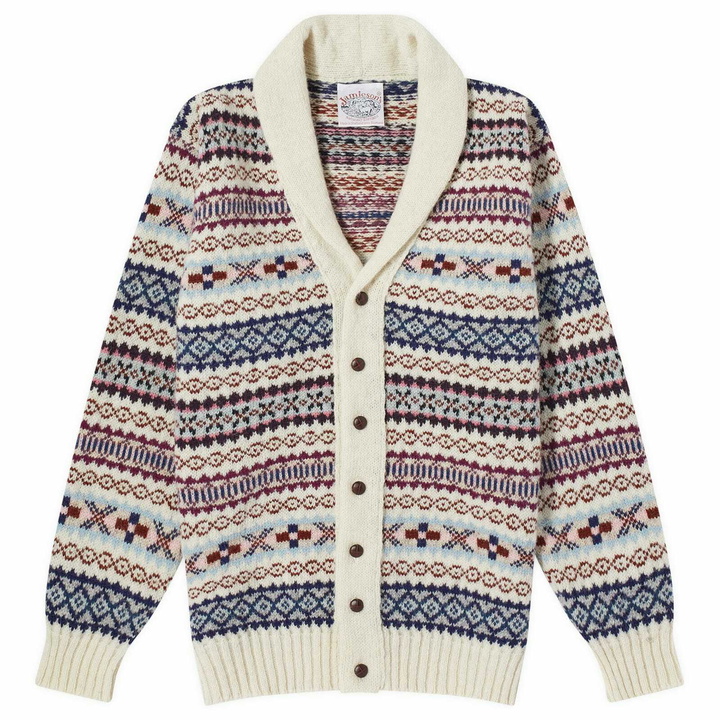 Photo: Jamieson's of Shetland Men's Fair Isle Shawl Collar Cardigan in Ecru