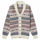 Jamieson's of Shetland Men's Fair Isle Shawl Collar Cardigan in Ecru