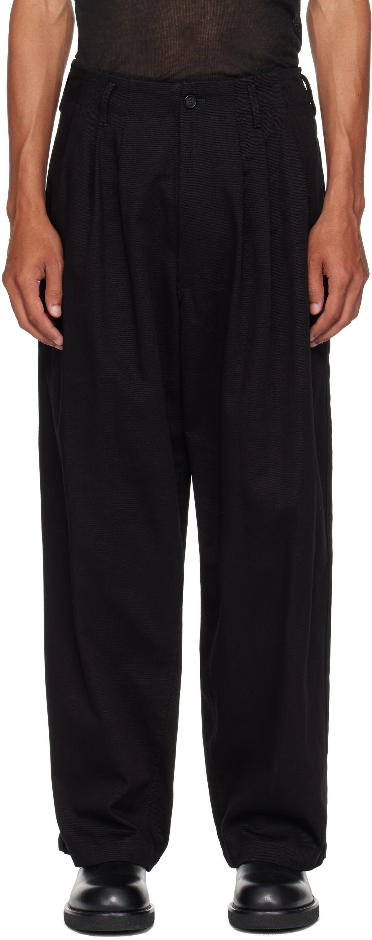 Y's For Men Black Katsuragi Side Tape Trousers