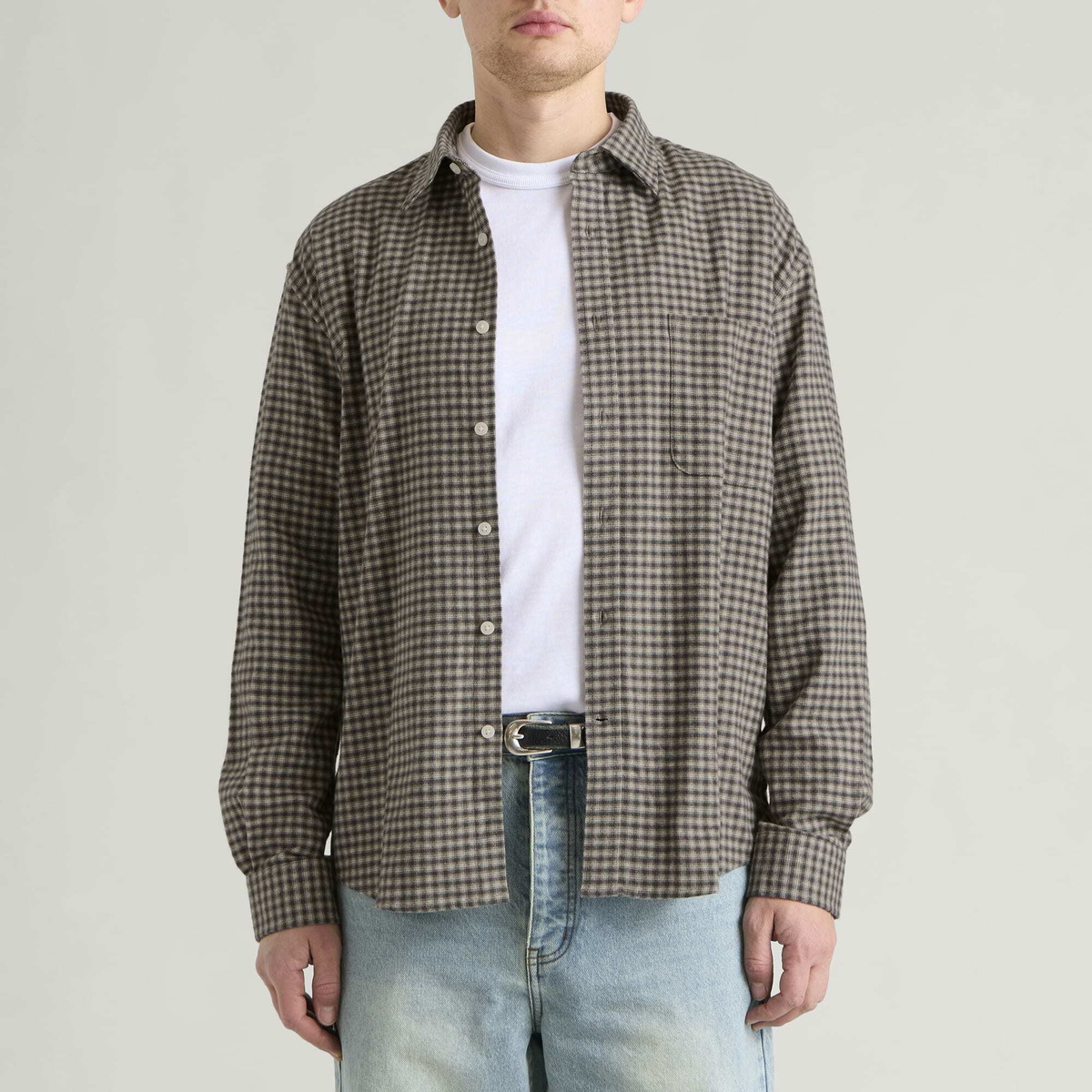 NN07 Men's Deon Check Flannel Shirt in Sand Check