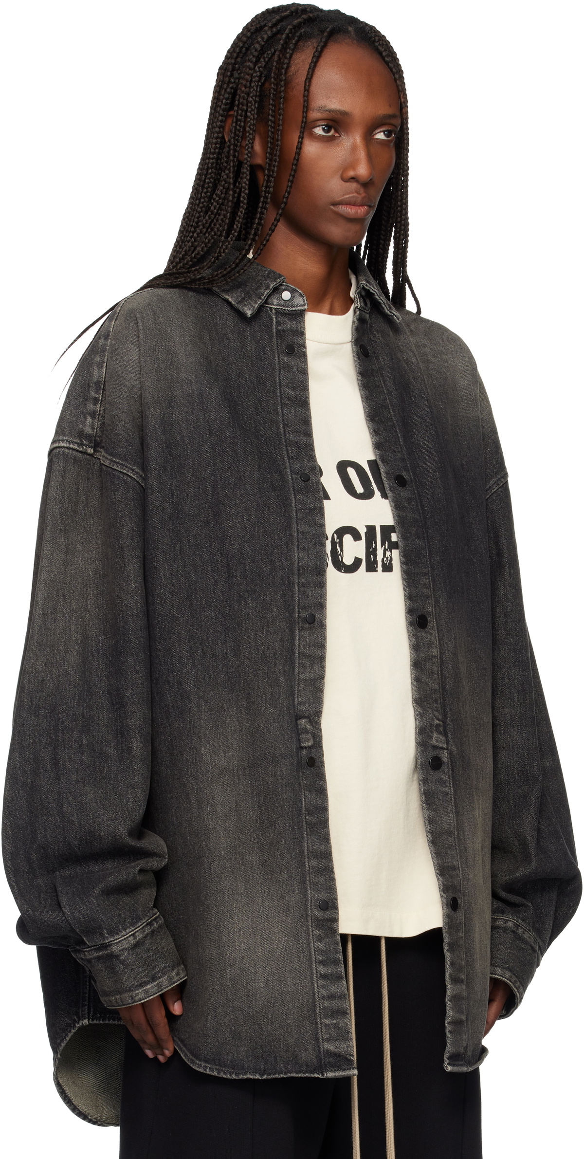 Fear of God Black Snap Front Denim Overshirt