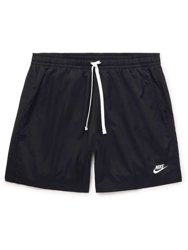 Photo: Nike - Flow Wide-Leg Logo-Embroidered Shell Drawstring Shorts - Black