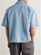 Miles Leon - Camp-Collar Cotton and Linen-Blend Shirt - Blue