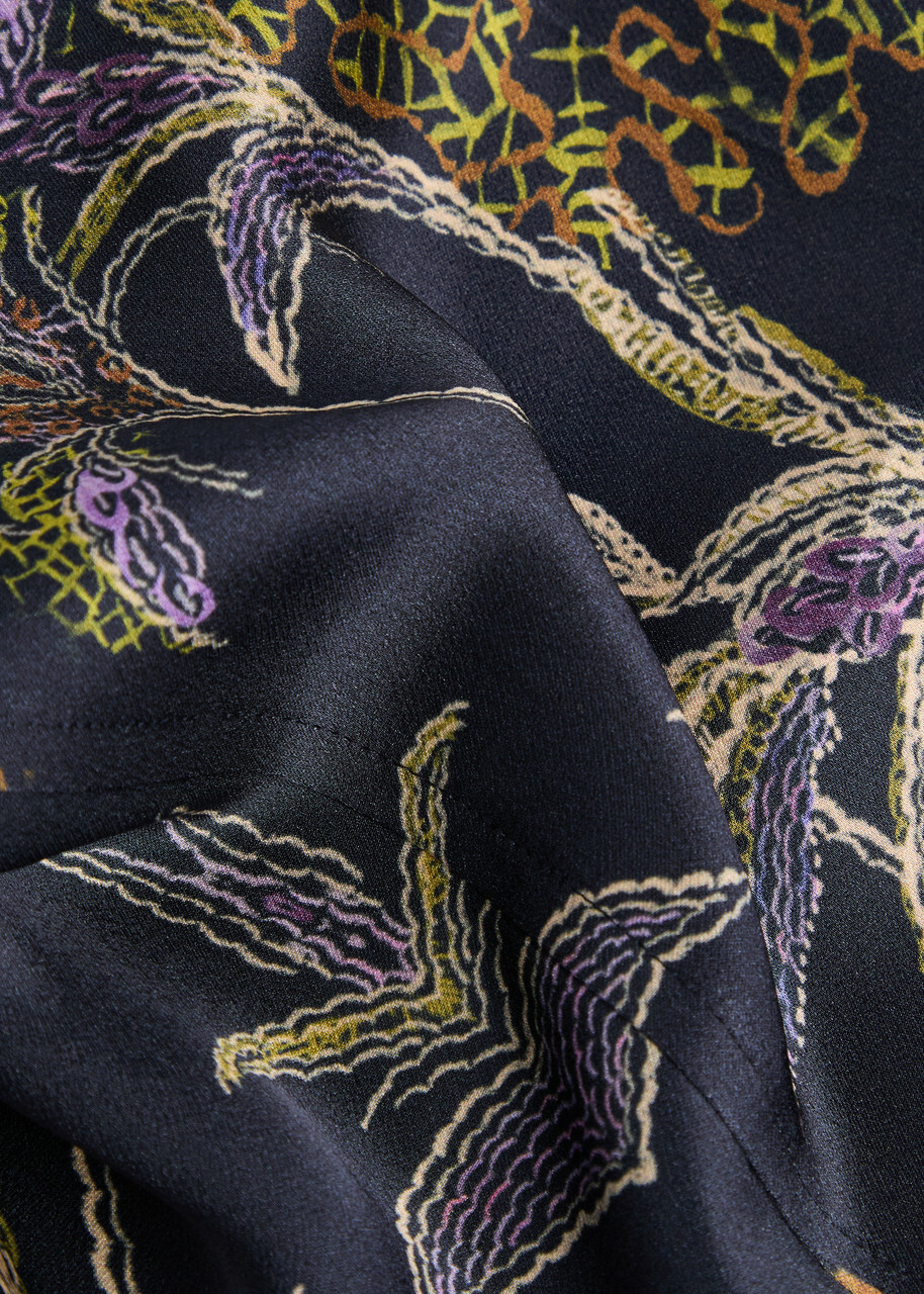 Forte_forte Floral-print Straight-leg Satin Trousers Navy