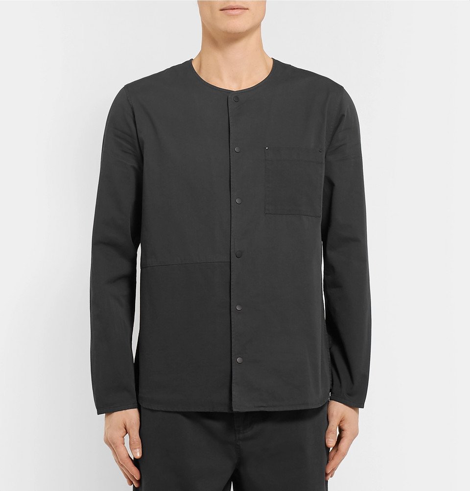 Folk - Collarless Ripstop-Panelled Cotton-Twill Shirt - Men