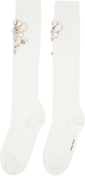 Simone Rocha White Poppy Crystal Flower Ribbed Knee Socks