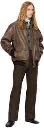 AURALEE Brown Heavy Lamb Leather Zip Jacket