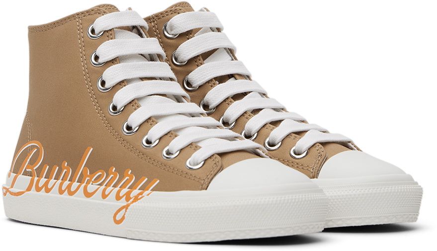 Burberry Kids Beige Logo Script Sneakers