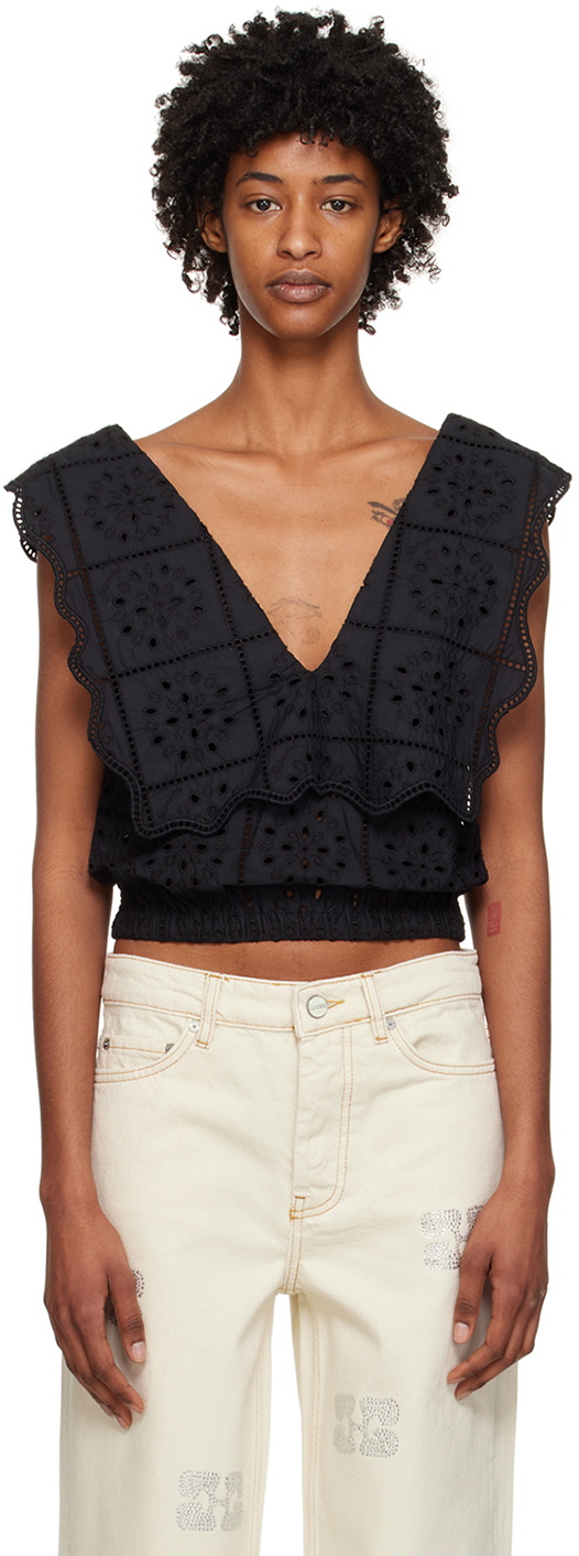 GANNI Black Rhythm Collar Tank Top GANNI