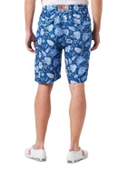 MC2 Saint Barth Man Linen Blue Bermuda Shorts With Flower Print