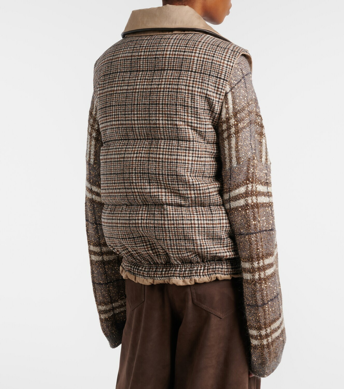 Brunello Cucinelli Checked leather-trimmed down vest