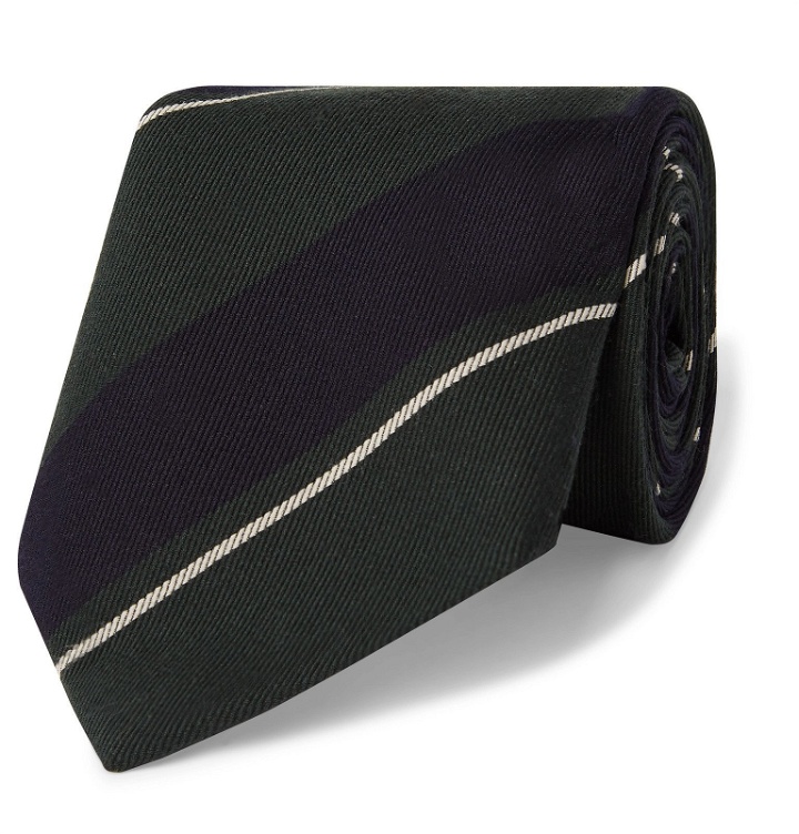 Photo: Bigi - 8cm Striped Wool and Cotton-Blend Twill Tie - Green