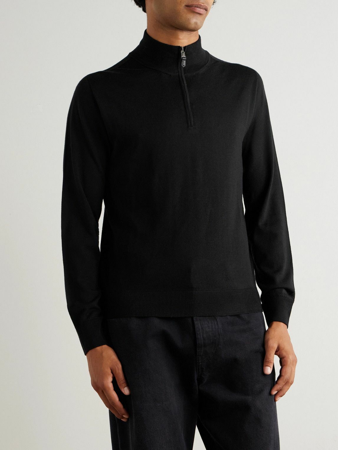Canali - Slim-Fit Wool Half-Zip Sweater - Black