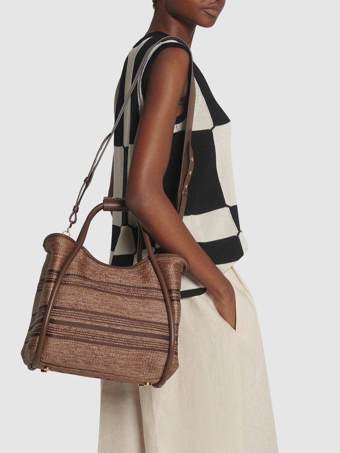 MAX MARA - Small Marine Striped Raffia Effect Bag Max Mara