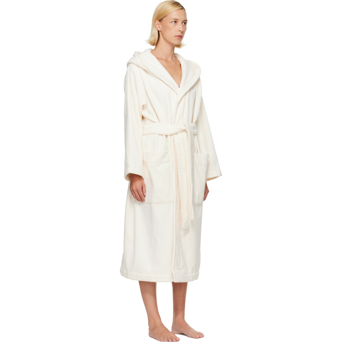 Tekla Off-White Terry Hooded Bathrobe