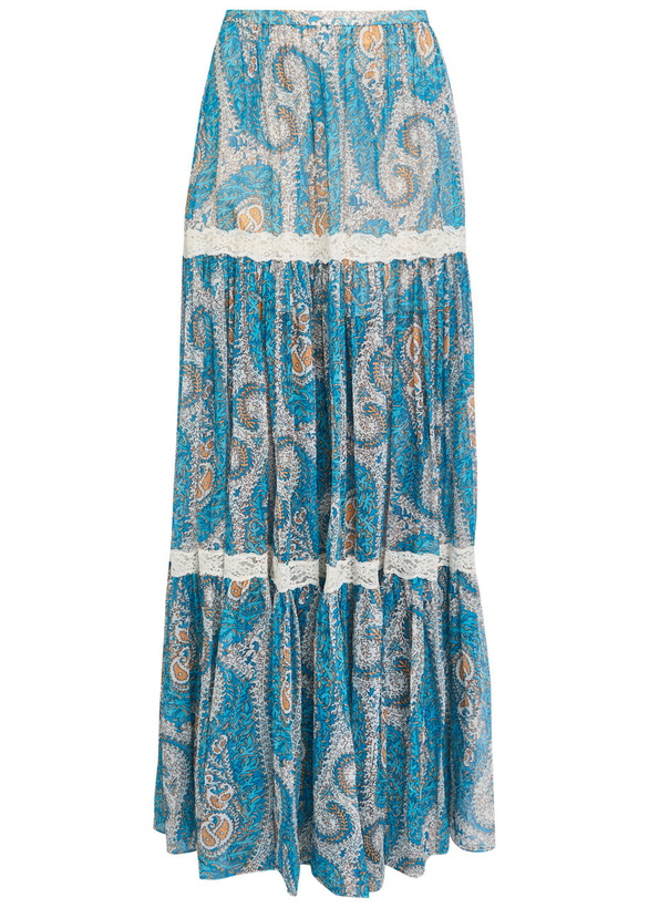 Photo: Etro Patterned Silk Maxi Skirt Blue