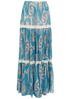 Etro Patterned Silk Maxi Skirt Blue