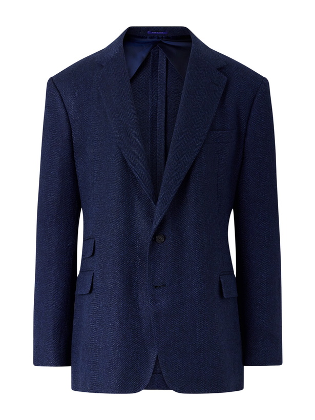 Photo: Ralph Lauren Purple label - Herringbone Cotton, Silk and Linen-Blend Blazer - Blue