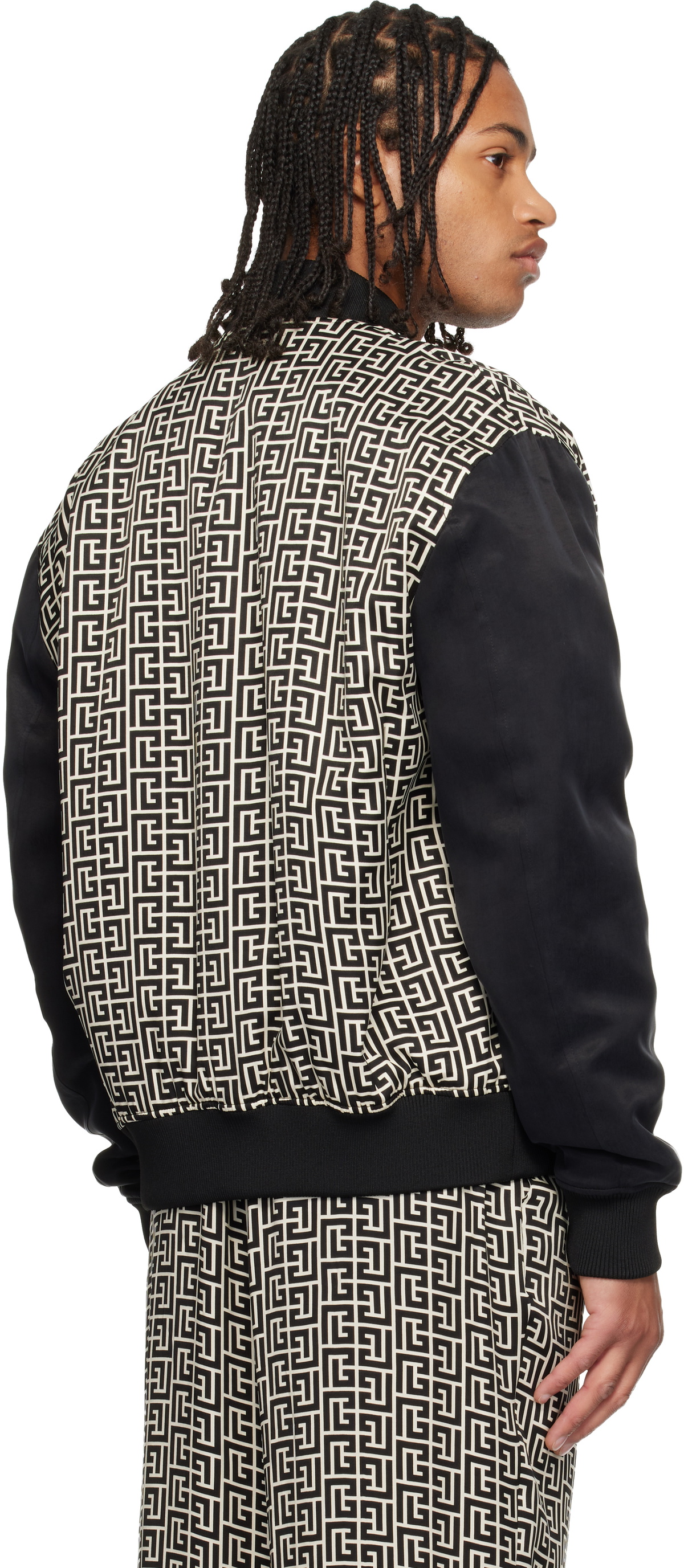 Balmain Black & Off-White Monogrammed Varsity Jacket