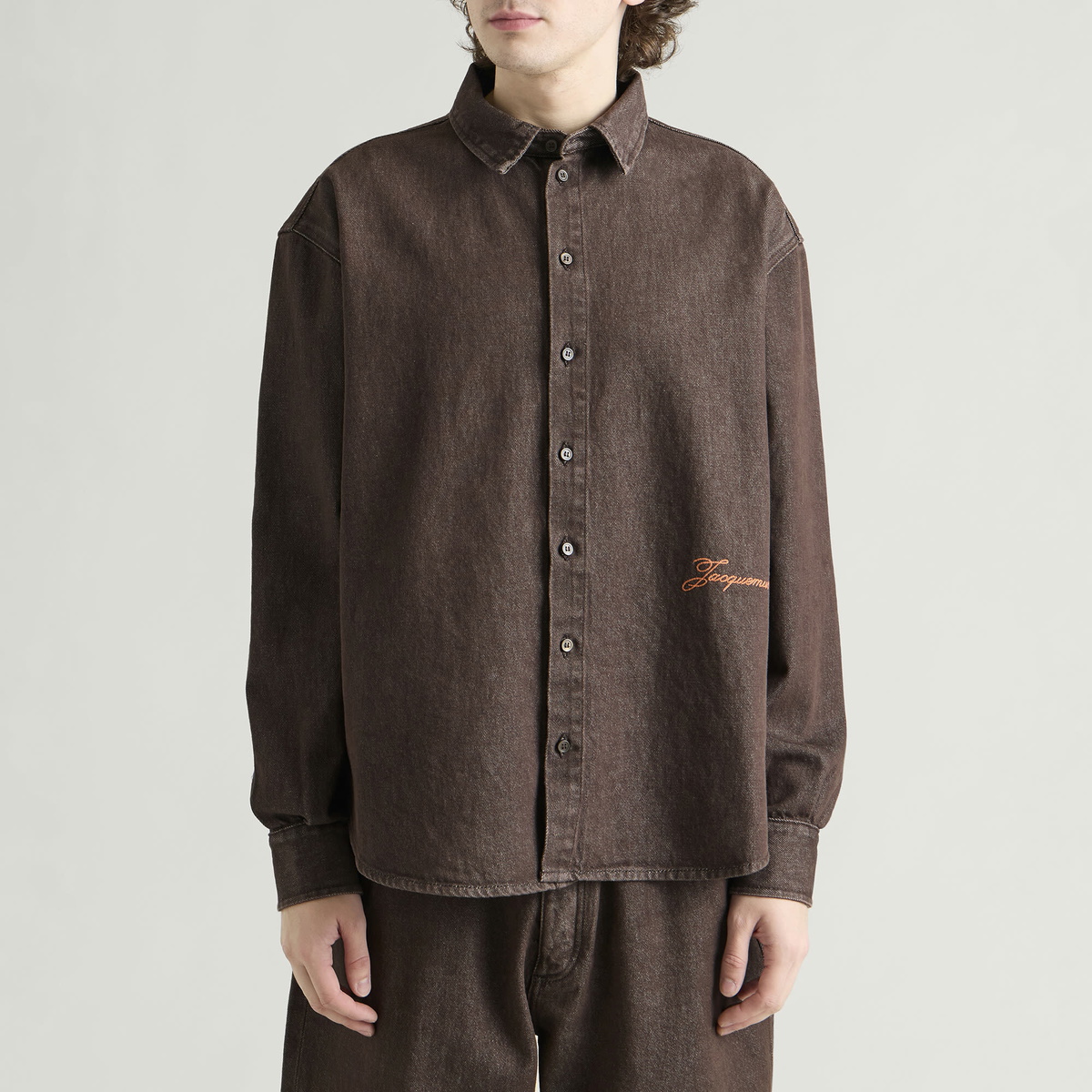 Jacquemus Men's Denim Shirt Jacket in Brown