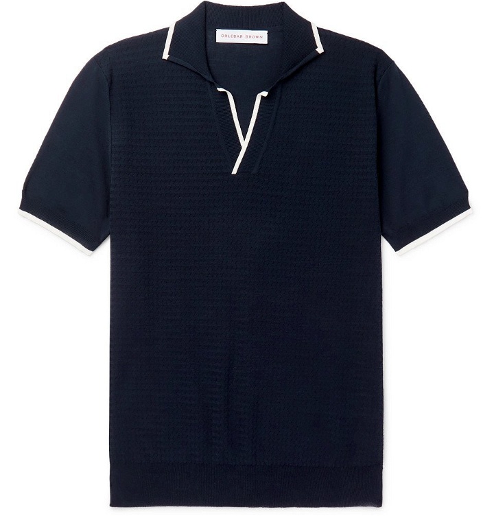 Photo: Orlebar Brown - Horton Slim-Fit Contrast-Tipped Knitted Cotton Polo Shirt - Navy