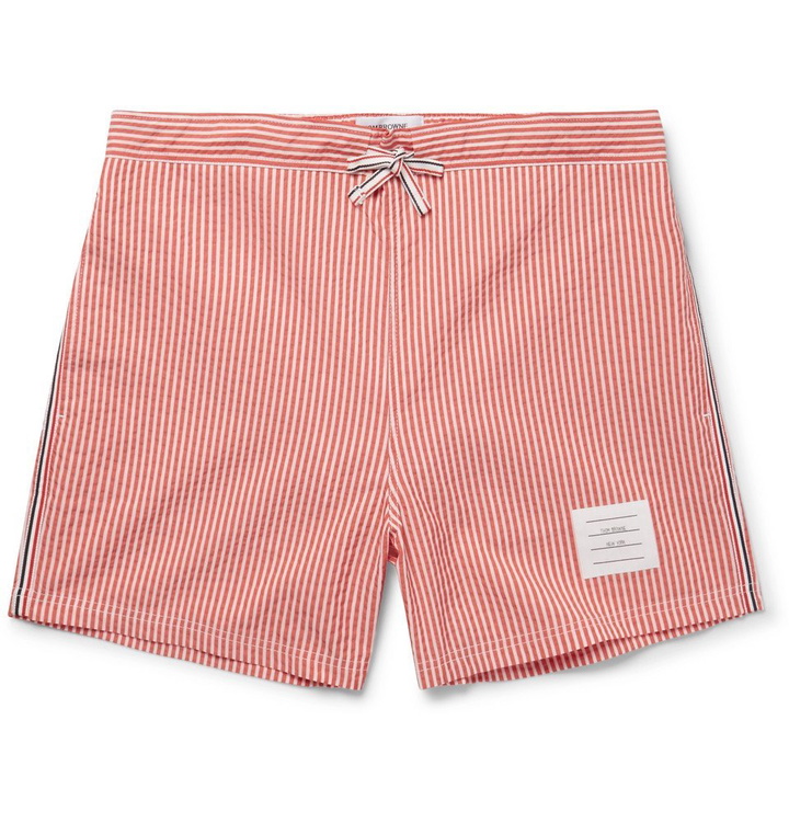 Photo: Thom Browne - Short-Length Striped Seersucker Swim Shorts - Men - Red