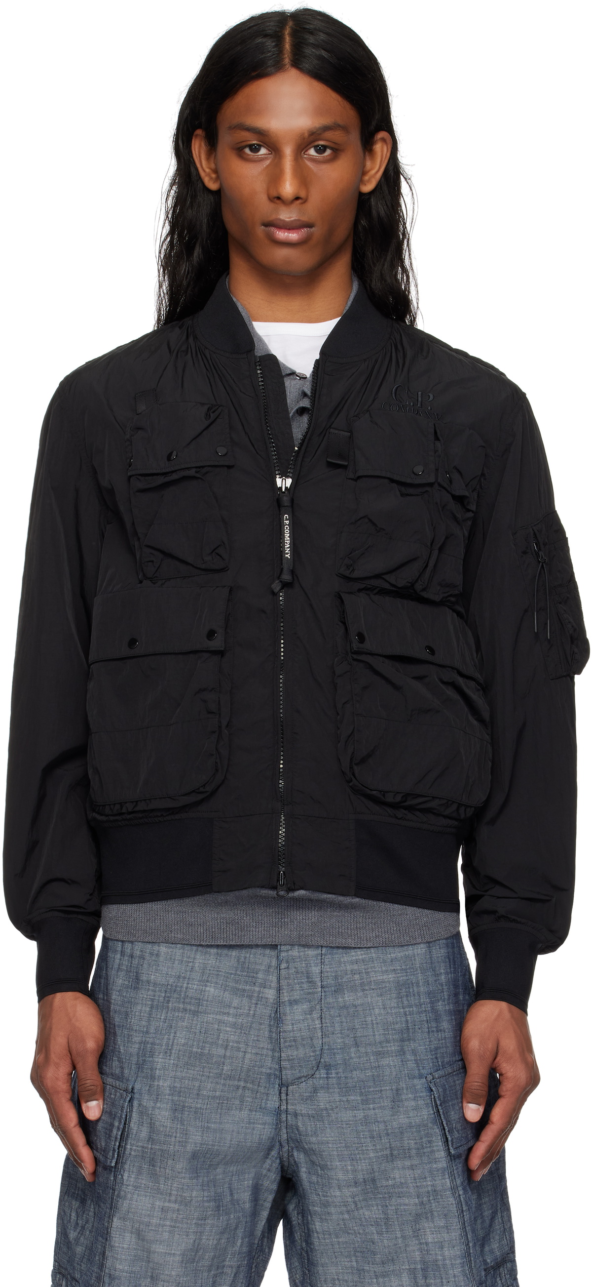 SSENSE Exclusive Black Removable Shoulder Denim Bomber