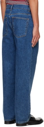 Uniform Bridge Blue Wide One Tuck Jeans