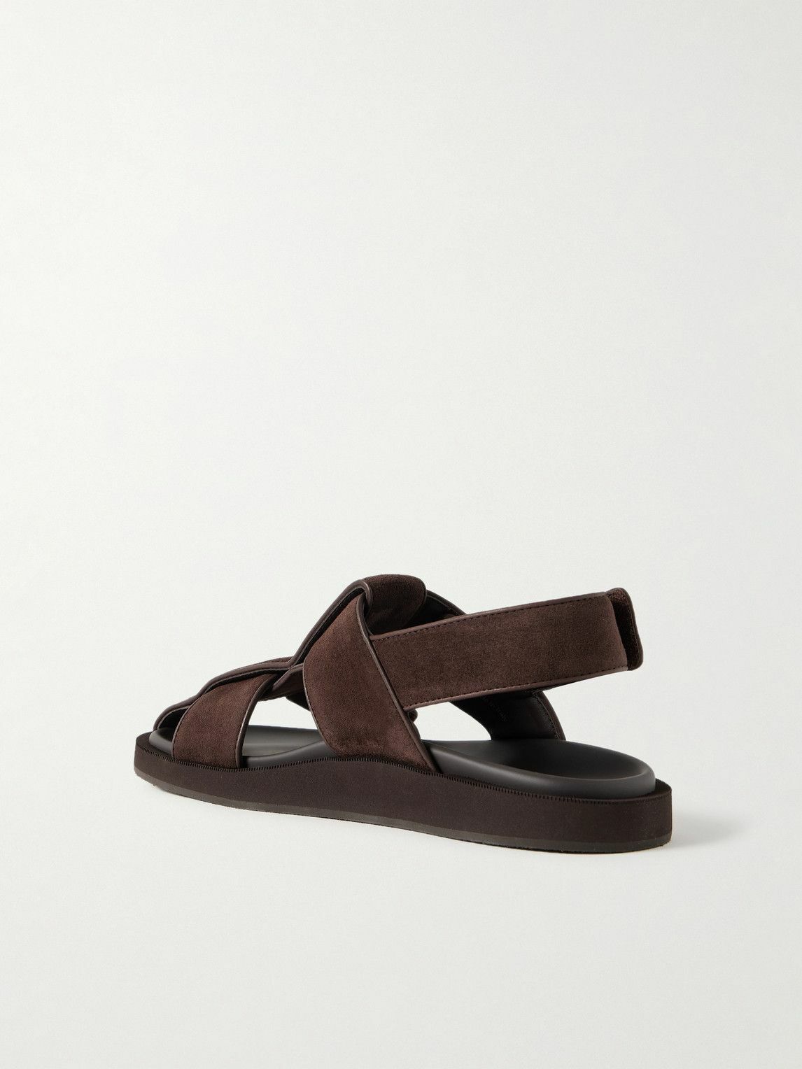 John Lobb - Milford Leather-Trimmed Suede Sandals - Brown