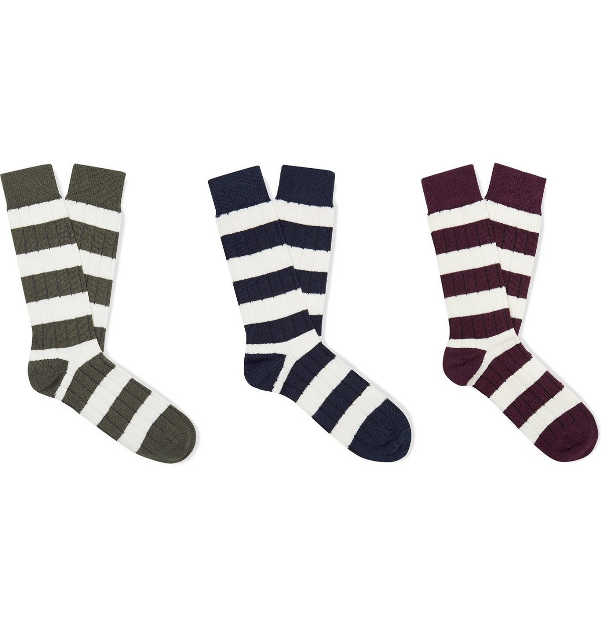 Photo: Schiesser - Ferdinand Three-Pack Striped Stretch Cotton-Blend Socks - Multi