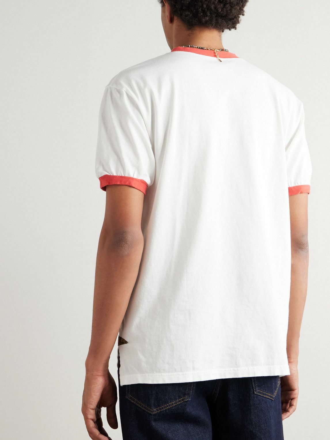 KAPITAL - Pennant Ringer Logo-Appliquéd Cotton-Jersey T-Shirt - White