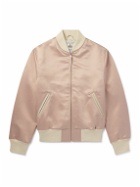Golden Bear - Sukajan Leather-Trimmed Satin Bomber Jacket - Pink