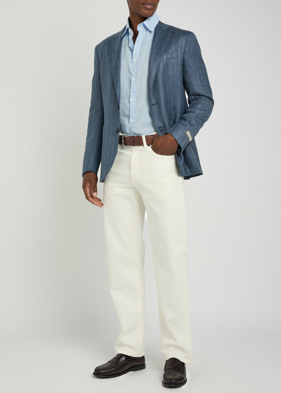 Canali Striped Wool and Silk-blend Blazer Blue
