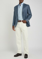 Canali Striped Wool and Silk-blend Blazer Blue