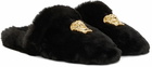 Versace Black Faux-Fur Palazzo Slippers