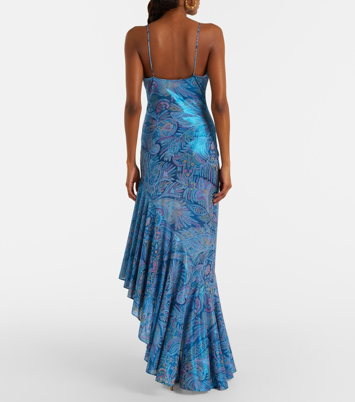 Etro Paisley asymmetric ruffled midi dress