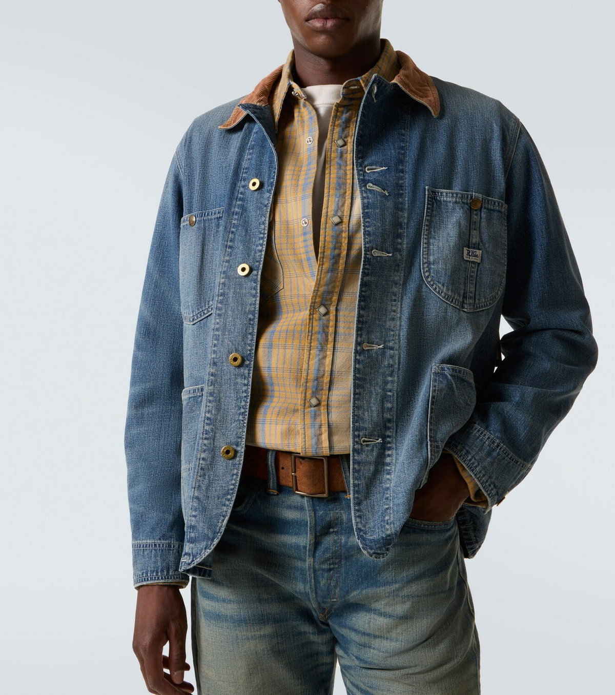 RRL Stockton corduroy-trimmed denim jacket