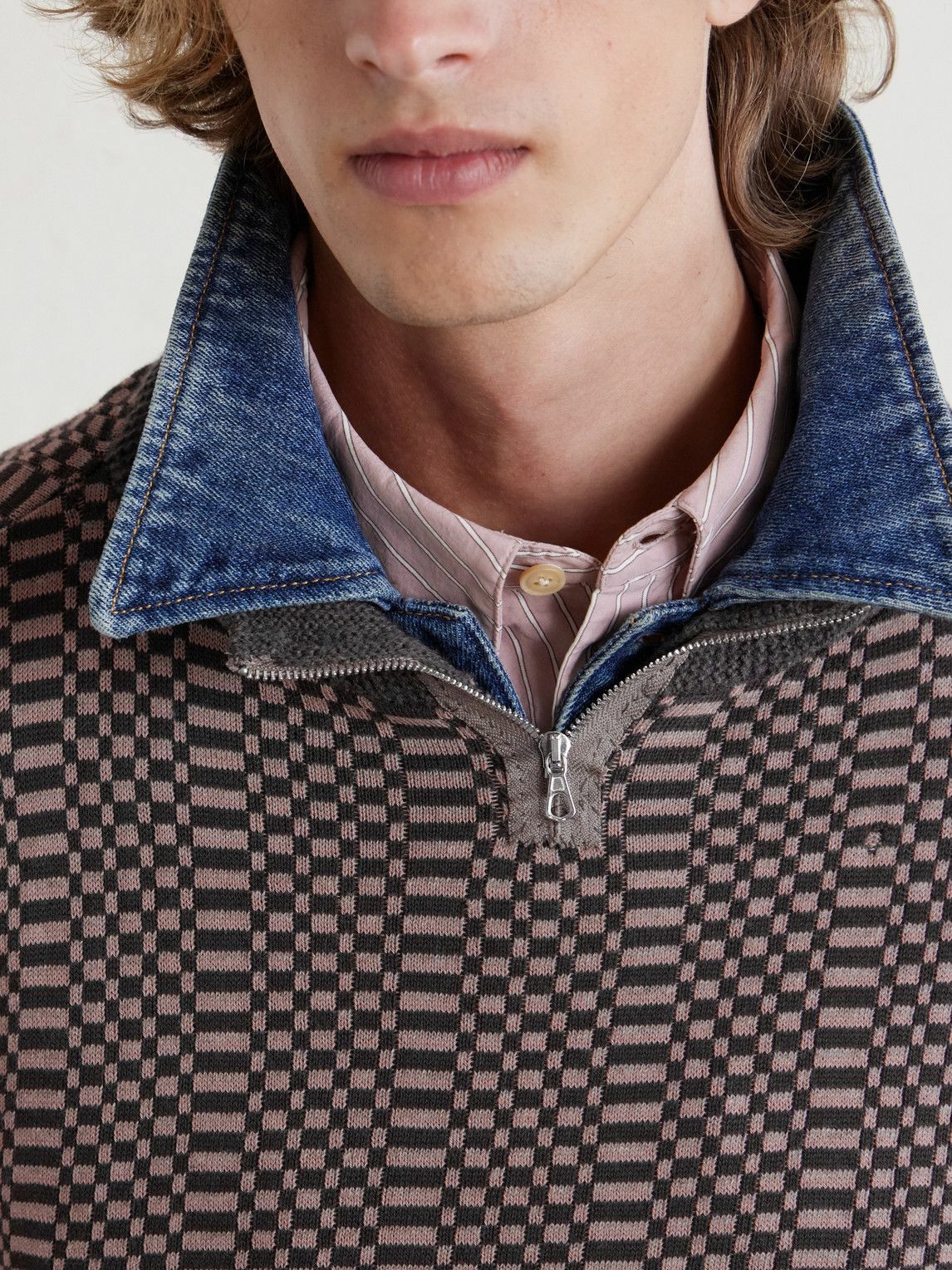 Enfants Riches Déprimés - Puke & Cry Intarsia Cotton Half-Zip Sweater - Brown