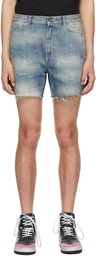 Saint Laurent Blue Denim Destroyed California Shorts